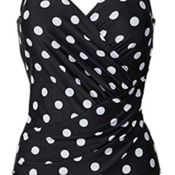 BLACK POLKA DOTS RUCHED ONE PIECE SWIMSUIT - Picture 3 of 4